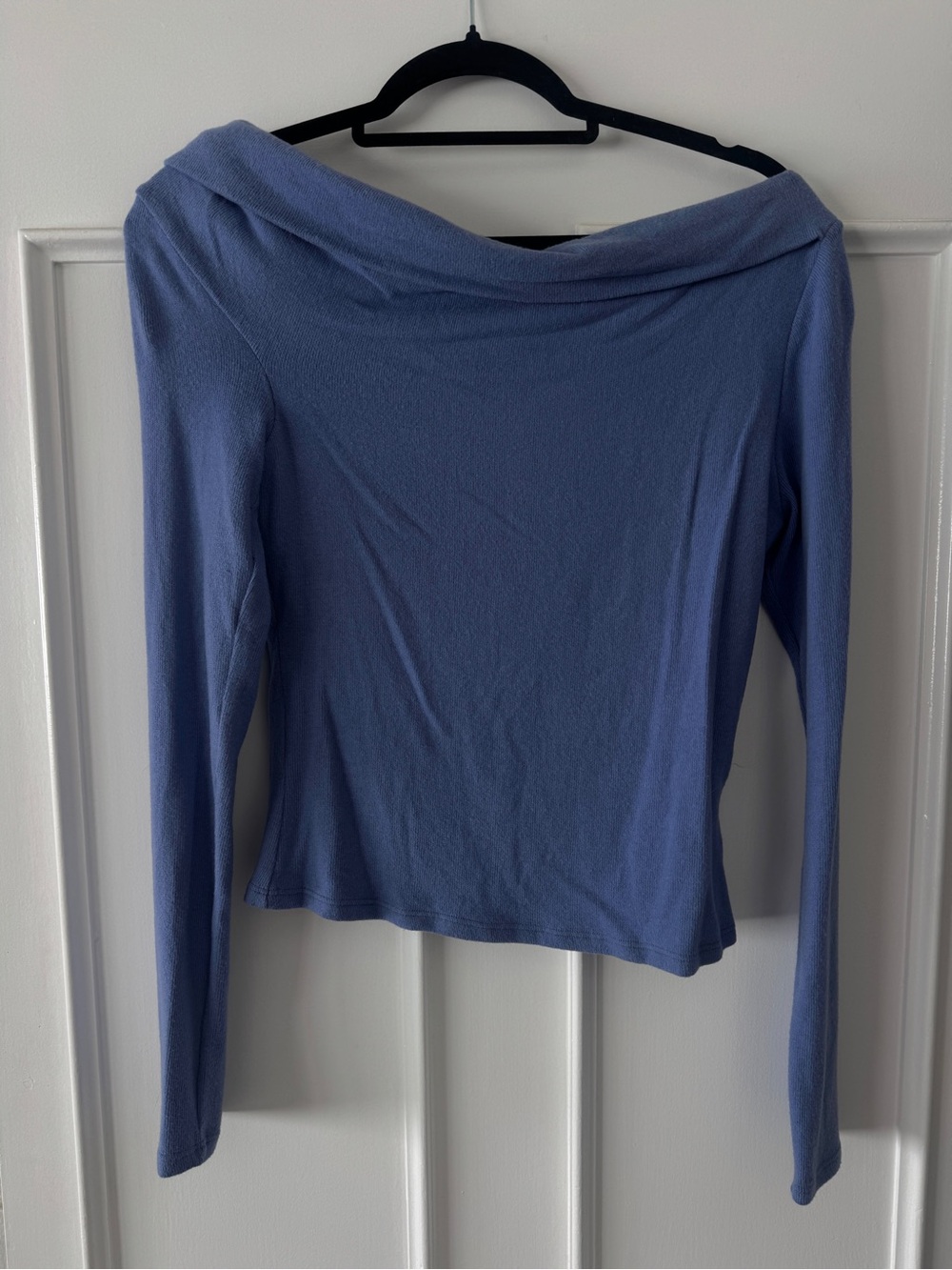 Reformation Elio Off-the-Shoulder Long Sleeve Top in Cornflower